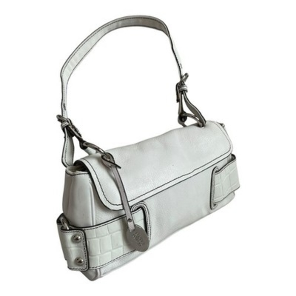 Vintage Franco Sarto White Leather Shoulder Bag Faux Croc Trim Y2K 10"x2"x6" G+ - Picture 4 of 9